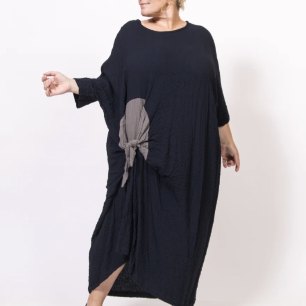 Kedem Sasson Black Midi Dress with Contrast Knot Detail